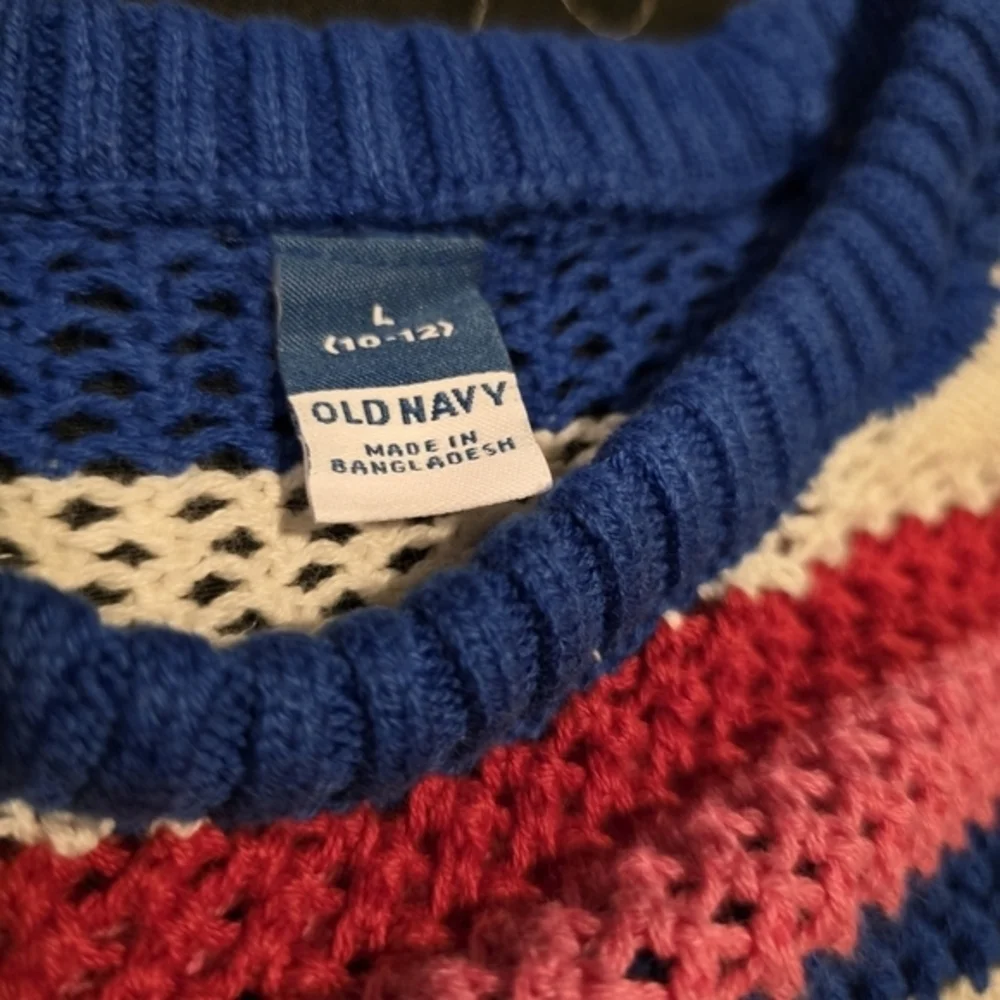 Old Navy Girl's Striped‎ Crochet Knit Sweater Americana NWOT Size 10/12 Large